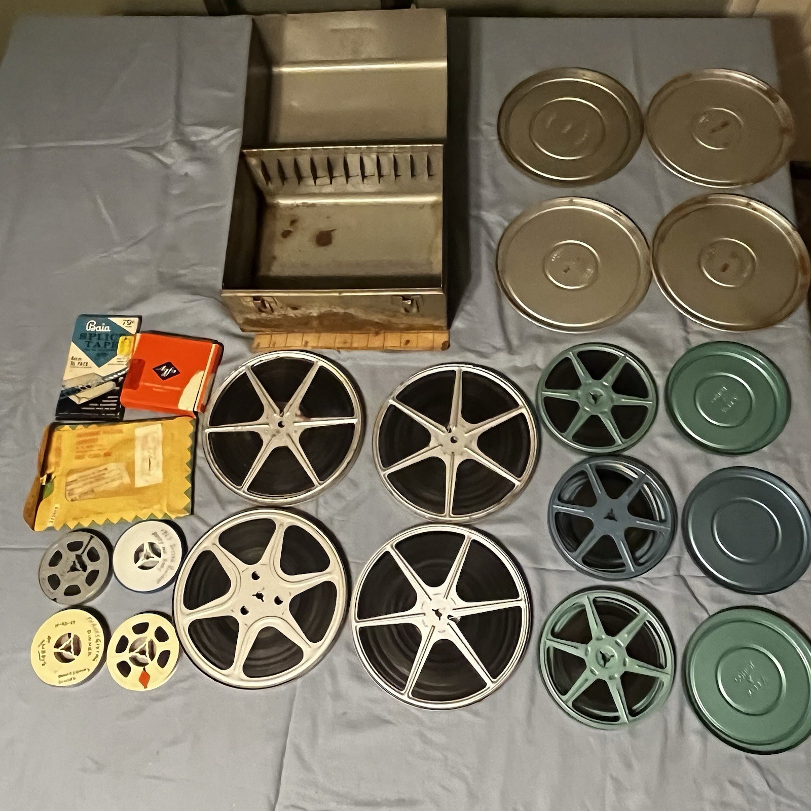 Vintage Silver Real to Reel Tape Metal Carrying Case W/12 Reels & Accessories