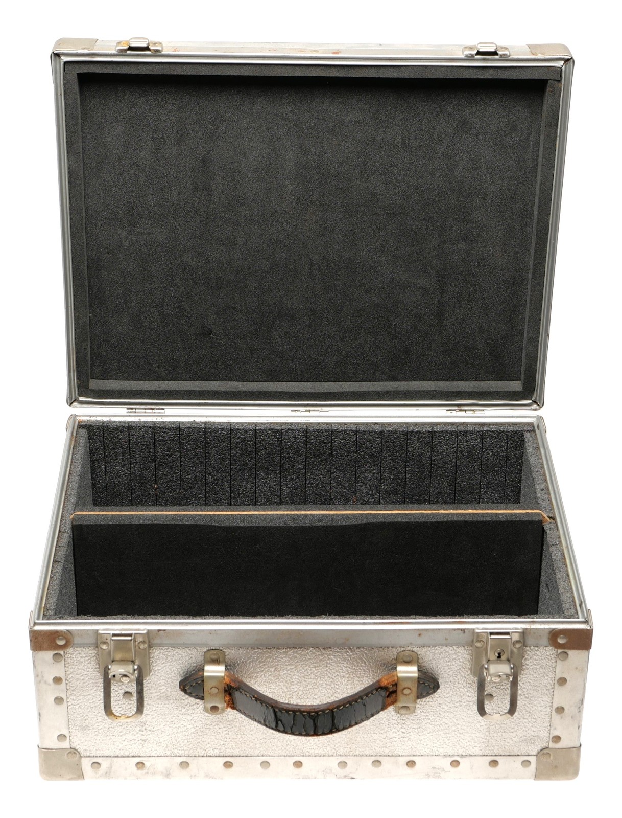 Vintage Aluminum Camera Trunk Hard Case with Leather Handle