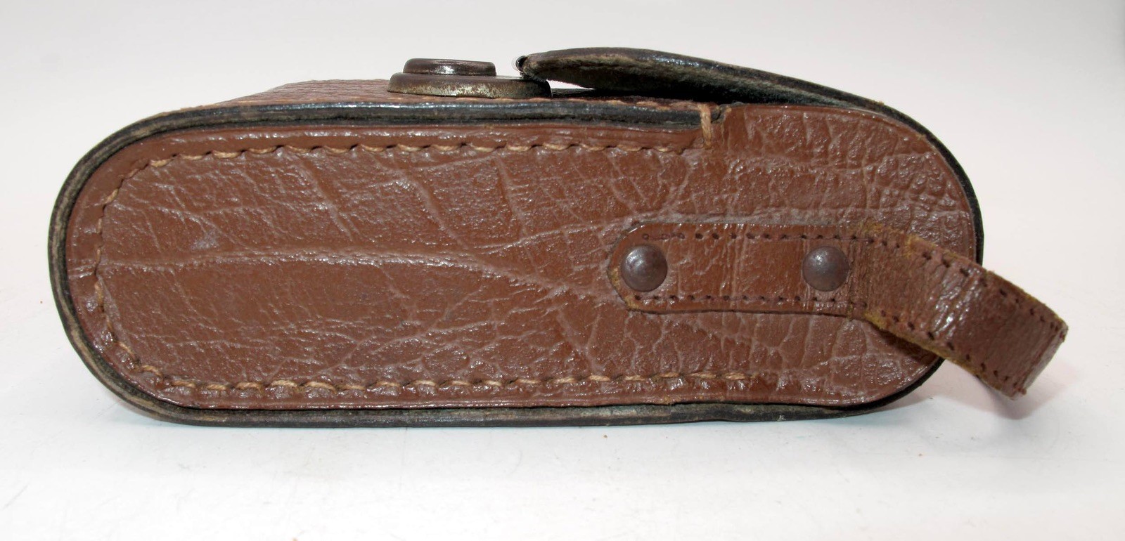 *VINTAGE* BROWN HARD CASE 6″x 4″ x 2″ WITH STRAP-BLUE INTERIOR-WORKING CLASP