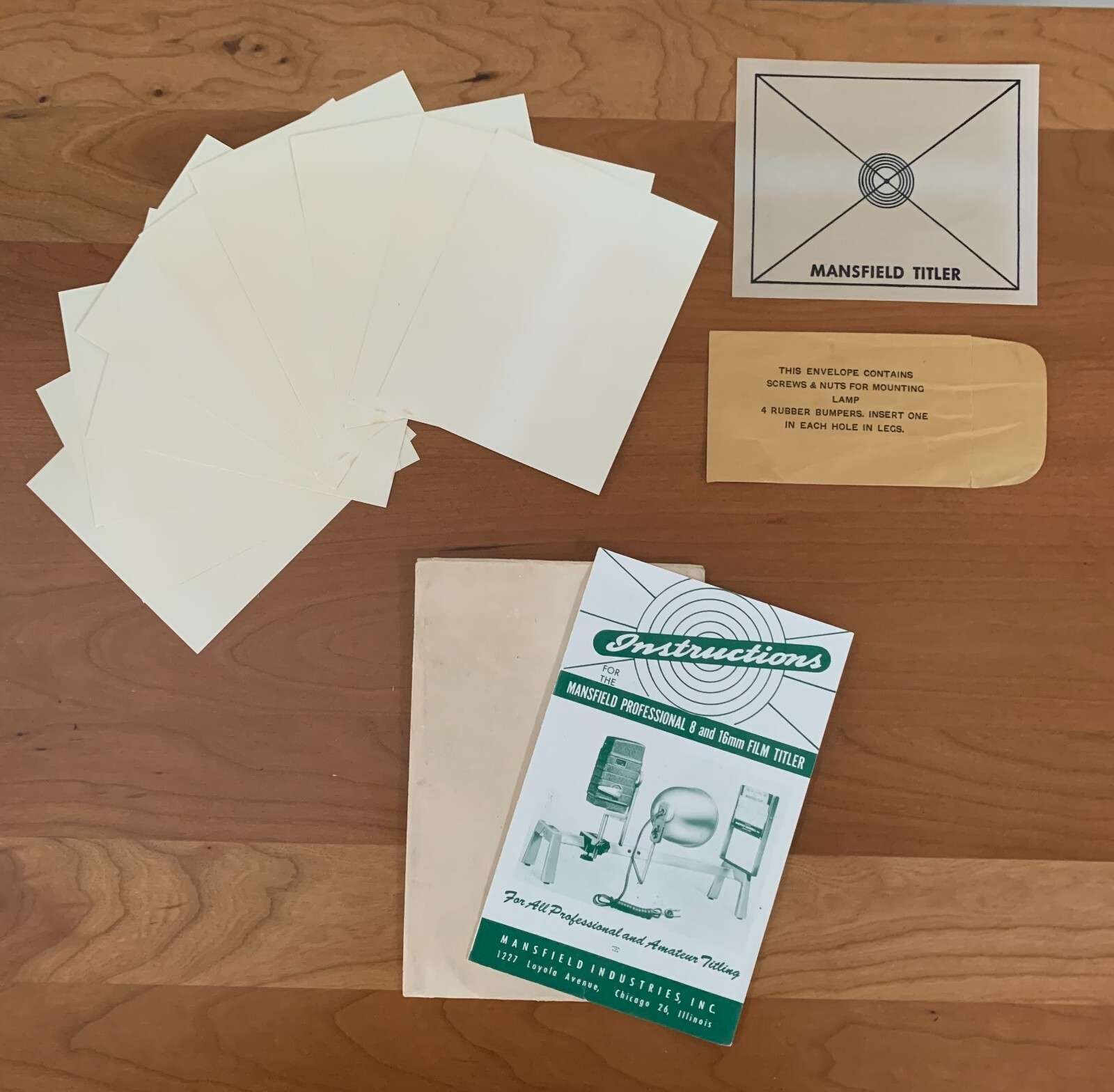 Vintage Instructions for the Mansfield 8 / 16mm Film Titler + Title Frame Cards