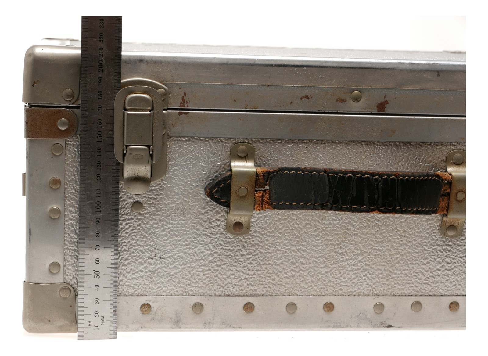 Vintage Aluminum Camera Trunk Hard Case with Leather Handle