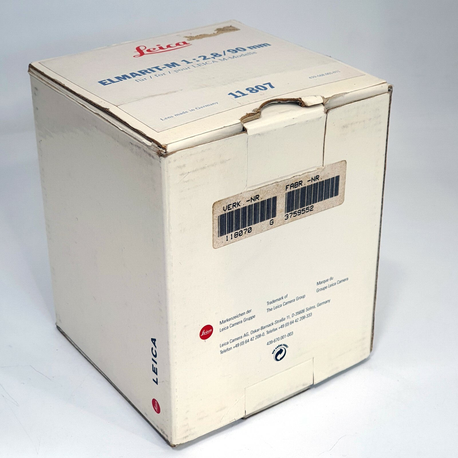 Leica Elmarit-M 1:2.8 90mm Empty box (No Lens , Only Box)