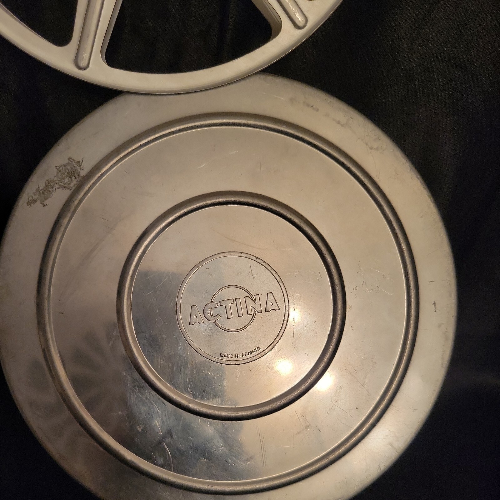 Vintage ACTINA Aluminum Movie 7″ Reels And Canisters. Lot Of 2.