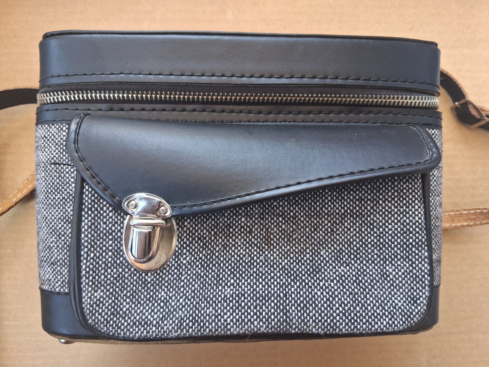 Kali Bag Camera Black Leather Tweed Case Bag Kalimar Japan Rare Vintage TPB20
