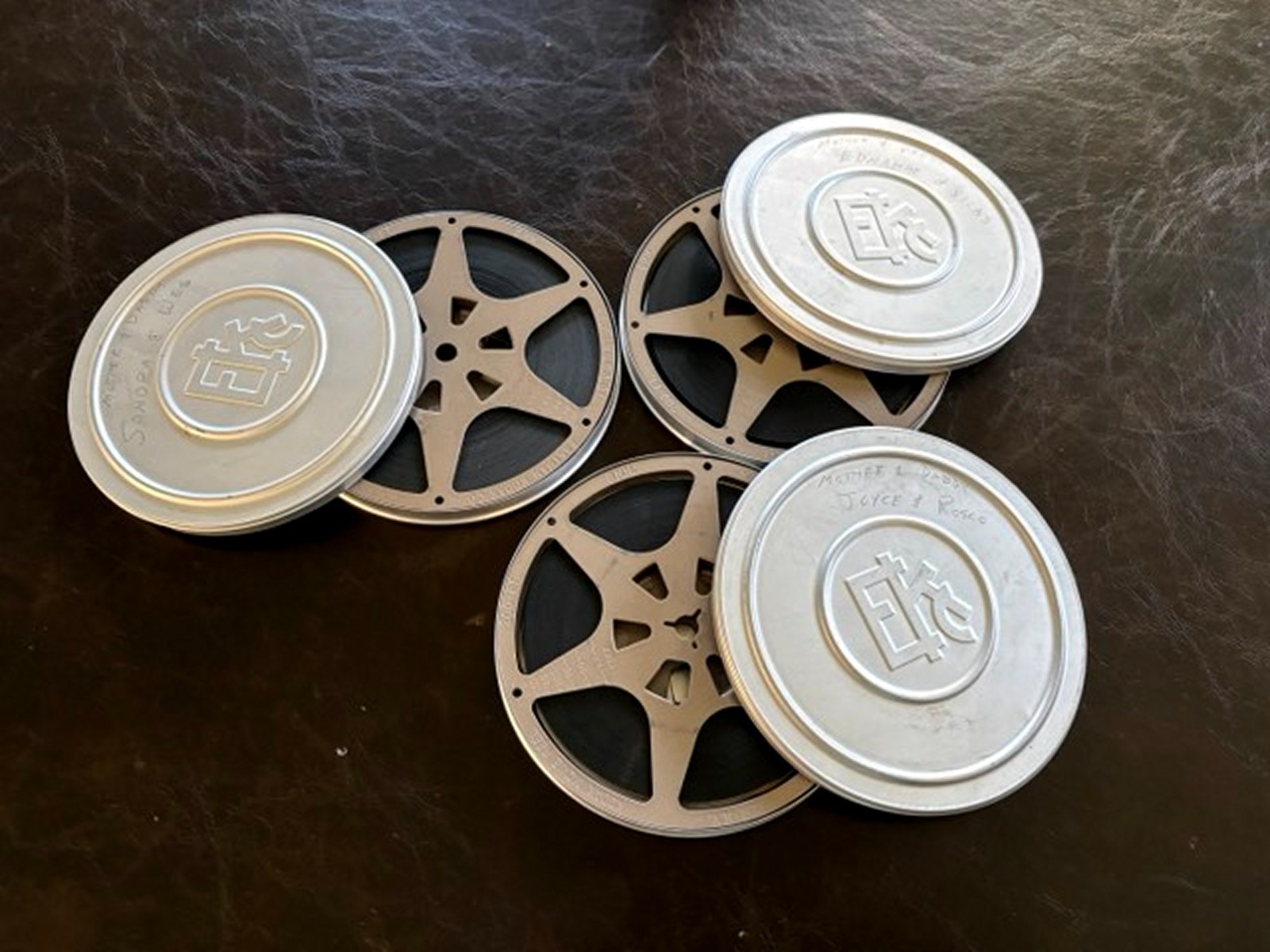 3 Eastman Kodak Co (EKC) 5″ Metal Film Canisters with Film on Reels -Cans Marked