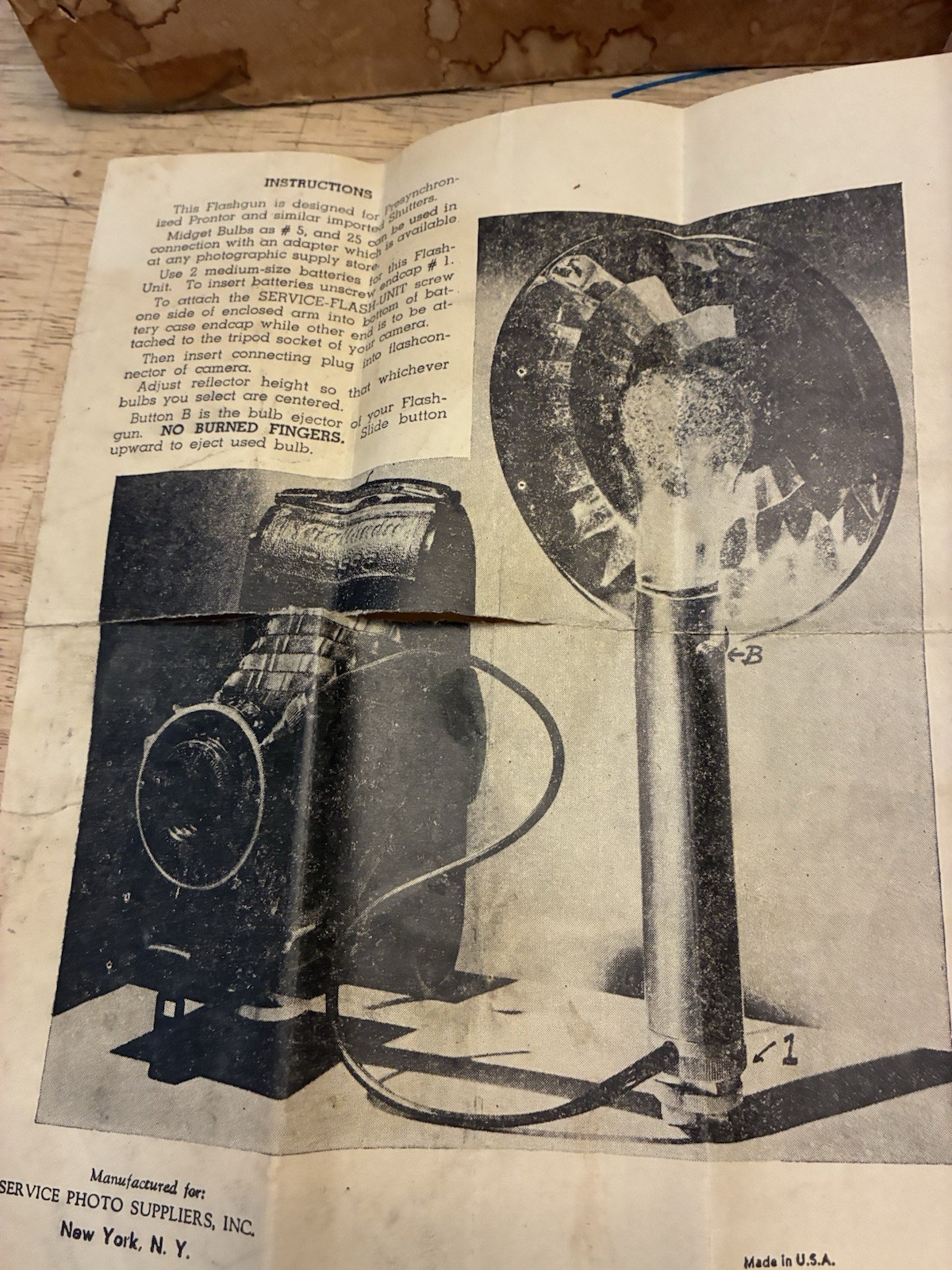 Vintage Camera Flash Service Brand USA Box Shutter Bulb & Instructions