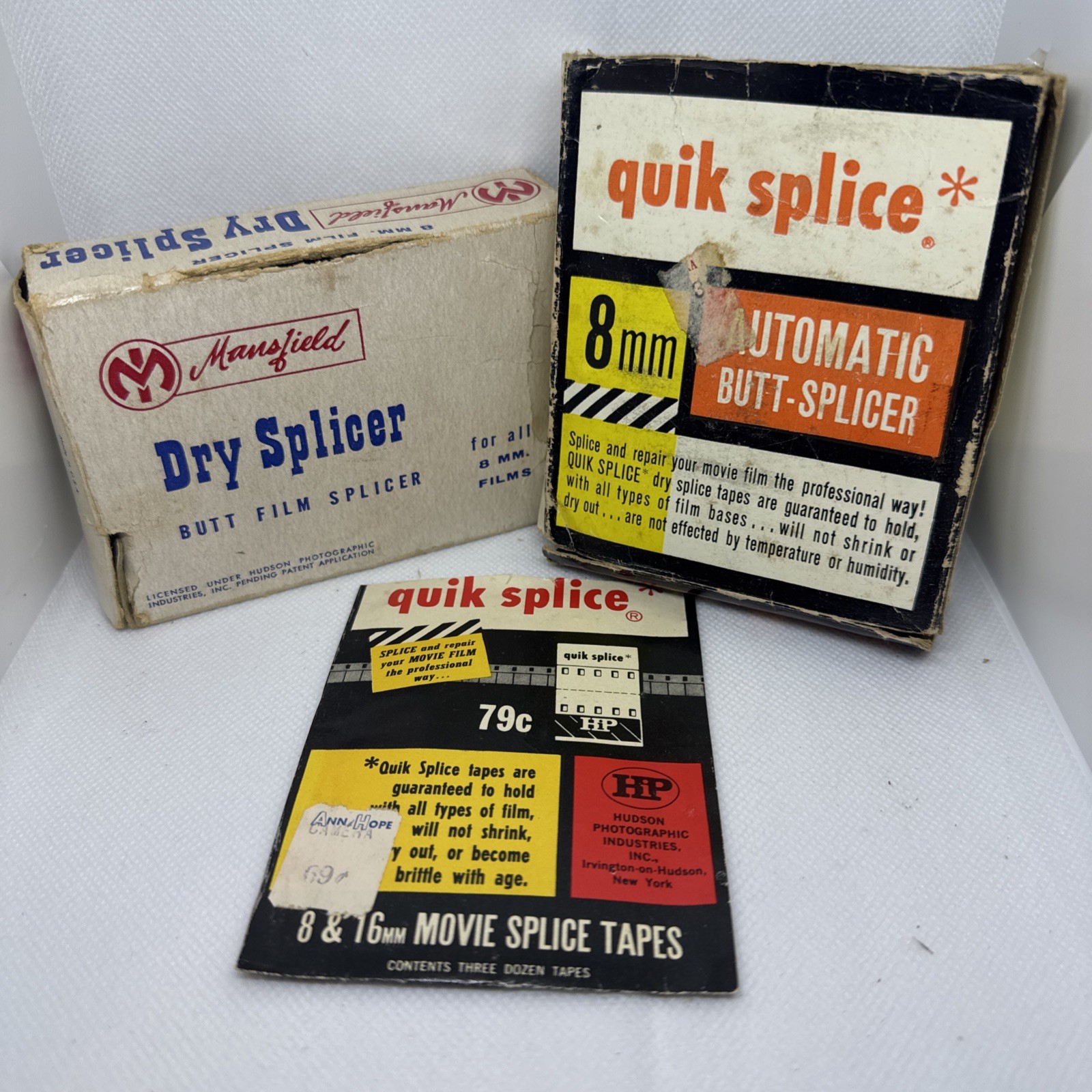 Mansfield Dry Splicer & Quik Splice Butt Film Splices 8mm Films Movies w/ boxes