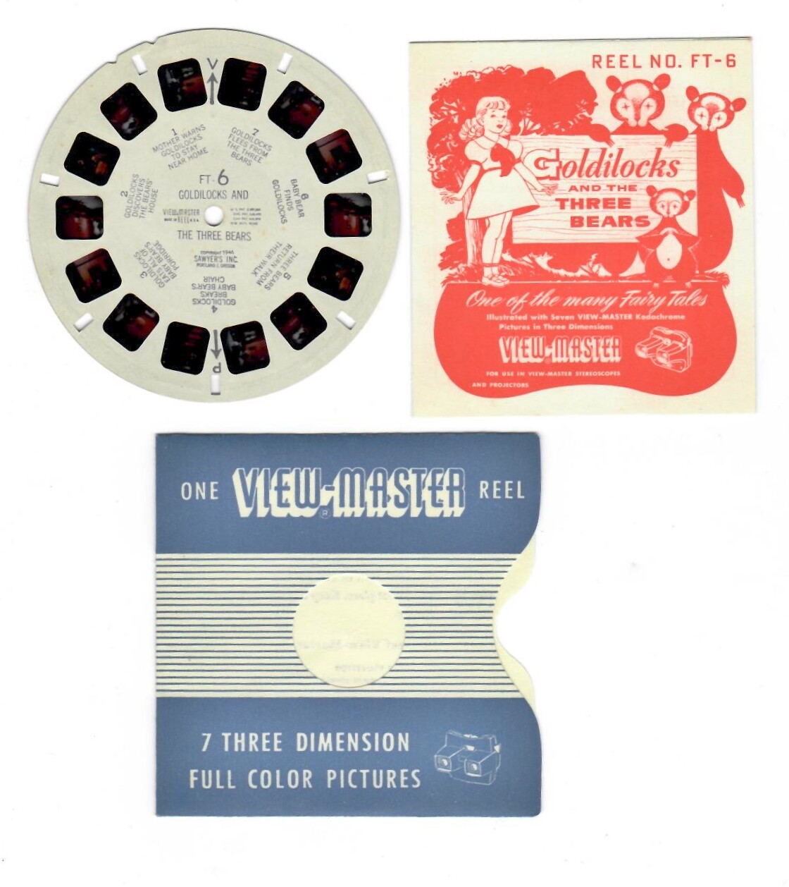 View-Master Reel 1946 Goldilocks & 3 Bears Mini Story Book FT-6 -FREE USA SHIP