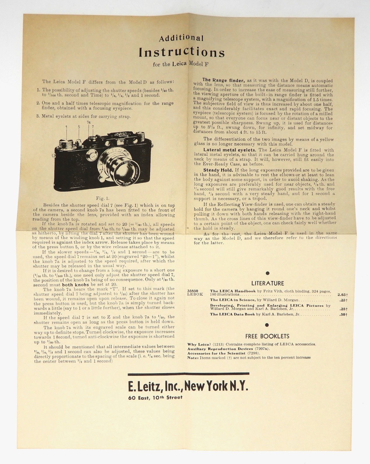Leica III Model F Additional Instructions #1 ……….. Minty