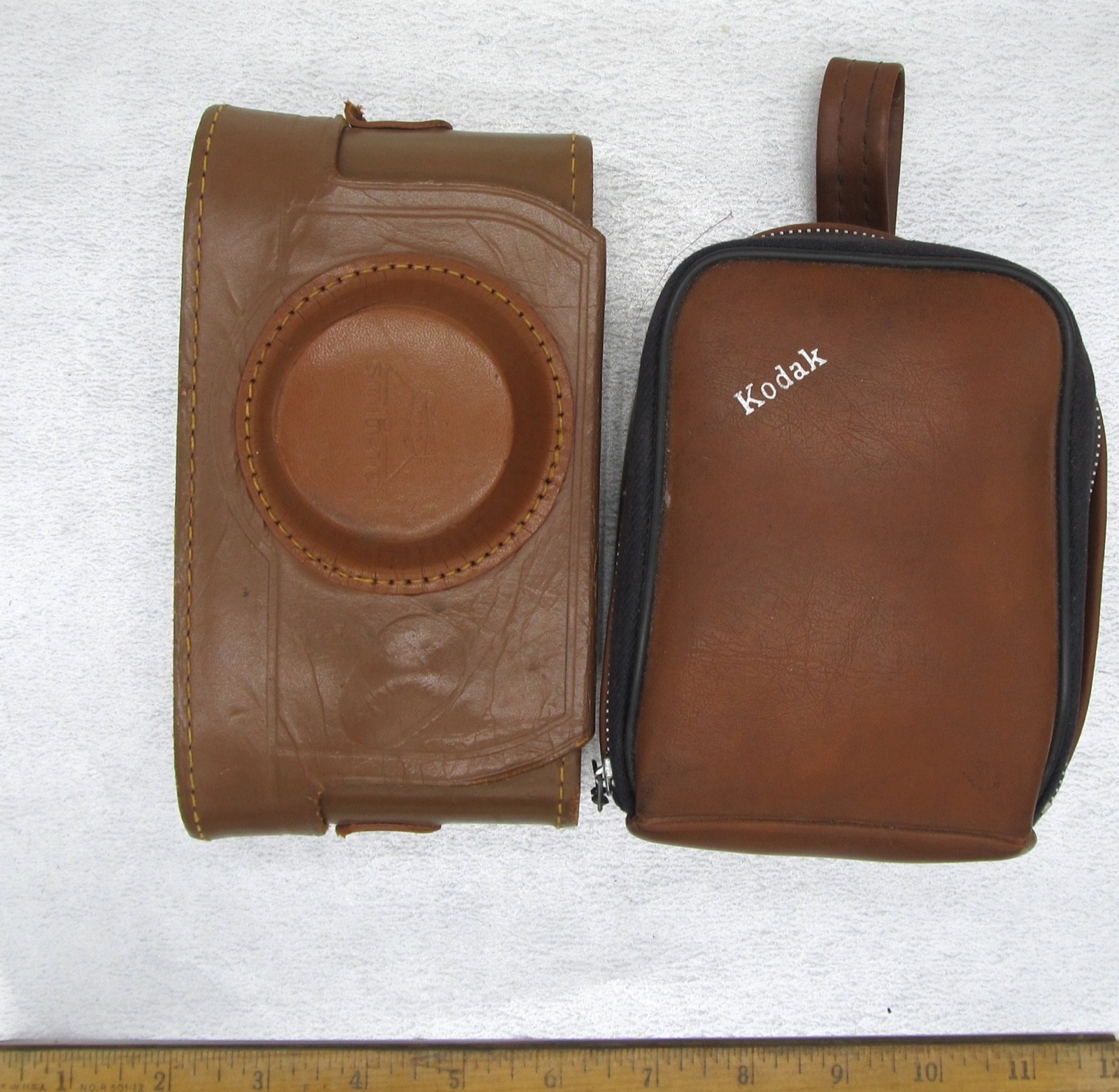 Lot 2 Vintage Camera Cases Light Brown Leather 1 Top Grain Cowhide Argus & Kodak
