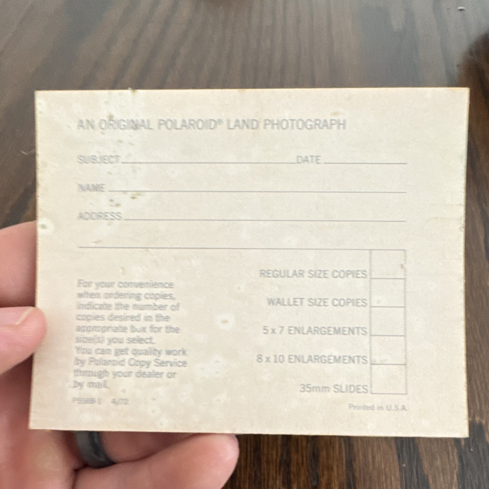 Polaroid Polacolor Print Mount Instruction Card Insert Vintage