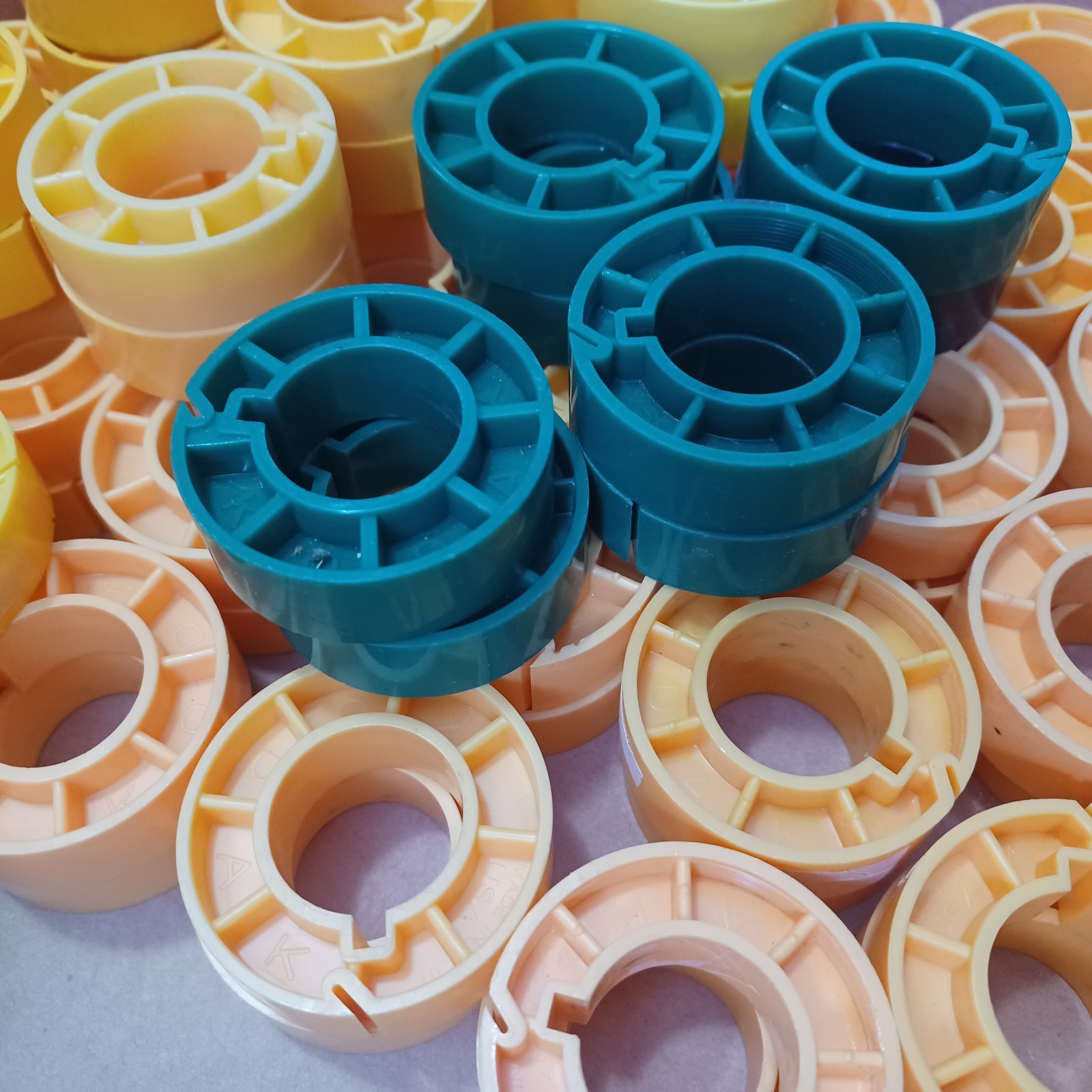 Huge Lot 87 Kodak 2″ Movie Film Core Take-Up Spools Yellow Green