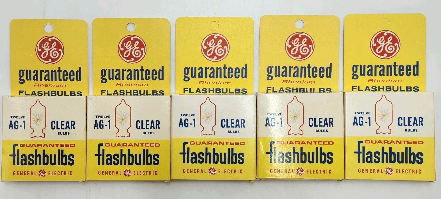 GE General Electric Flashbulbs AG-1 Clear 5 Boxes Of 12 Each Vintage Photography