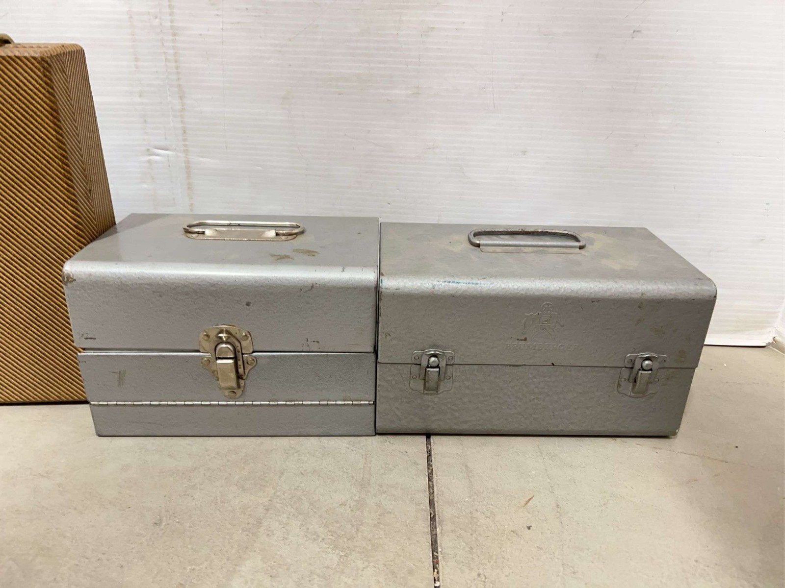 2 Brumberger & 1 Eagle Lock Metal 8mm Film Chest Carrying Case