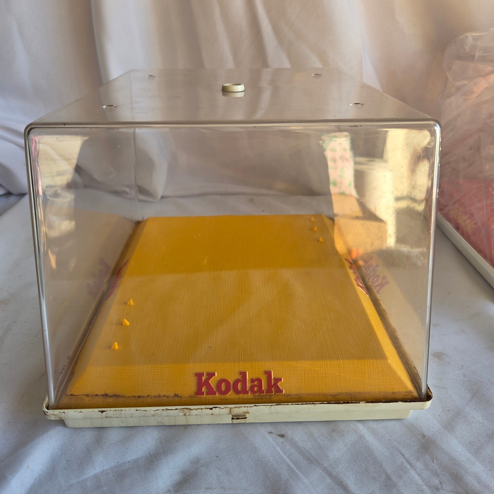 Vintage Kodak Camera Display Case Yellow Red Logo Acrylic Dust Cover Box