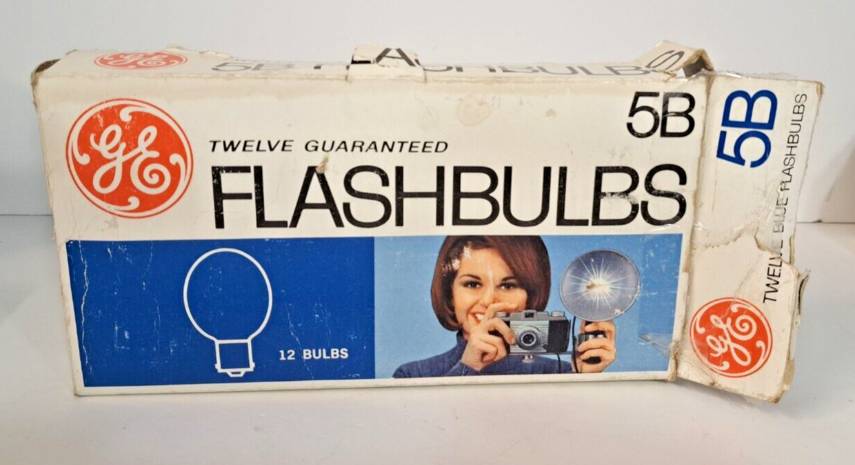 General Electric Flashbulbs 5B 12-Pack Unused Box & Packing Vin 1960’s RARE