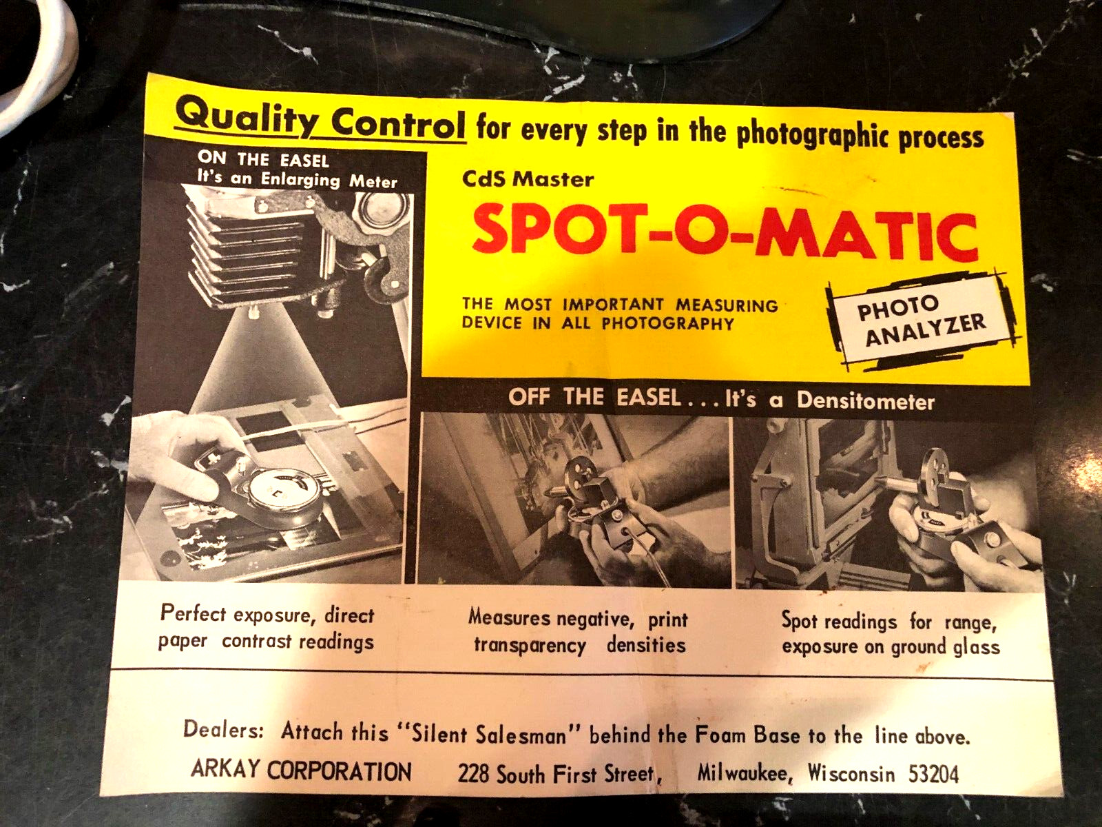 Photo-Electric Spot-O-Matic Photo ENLARGING Meter Vintage Kinnard Company