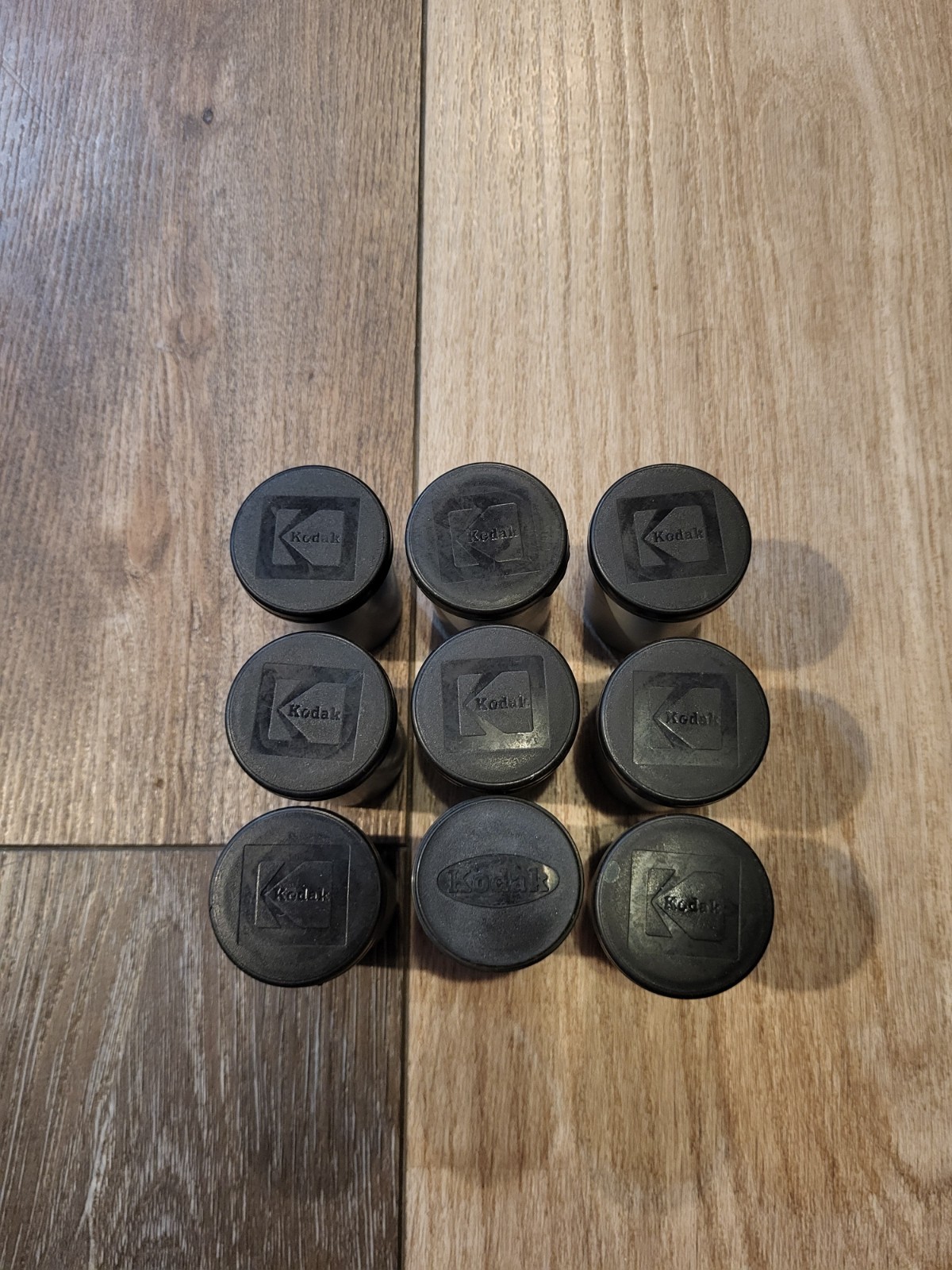lot of 9 Vintage Plastic Kodak Cans for 35mm Film see pictures Gray Black Tops