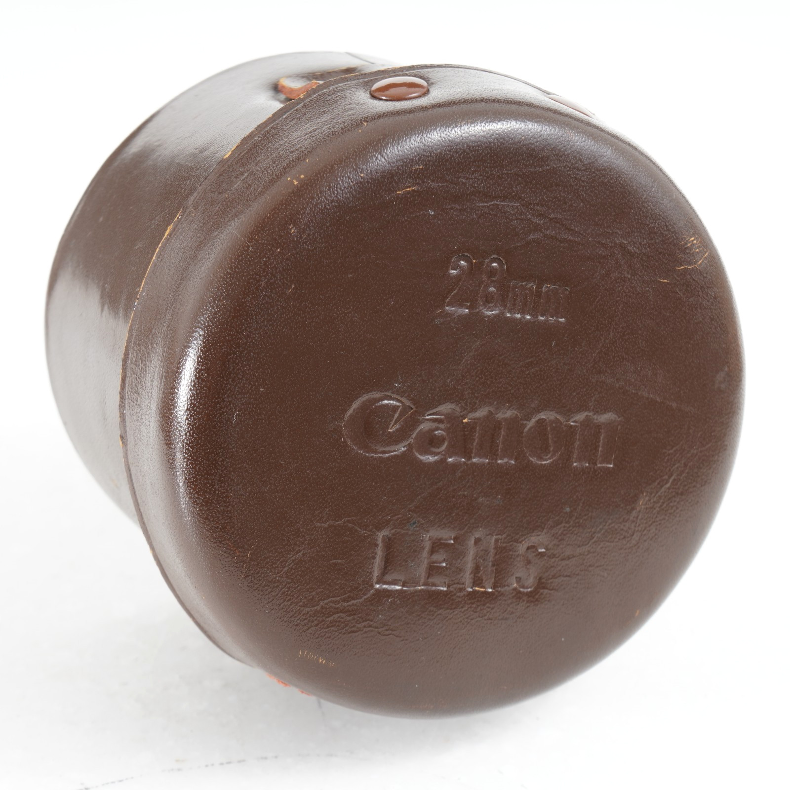 -CANON HARD BROWN LEATHER LENS CASE FOR 28MM Leice L39 Mount LENS