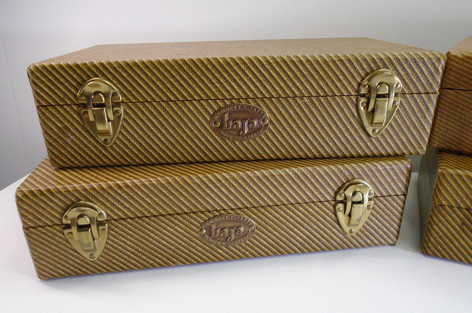 Vtg Barnett & Jaffe Baja Film Slide Case Lot 4pc 100 Slide Box 10″ Retro Stripe