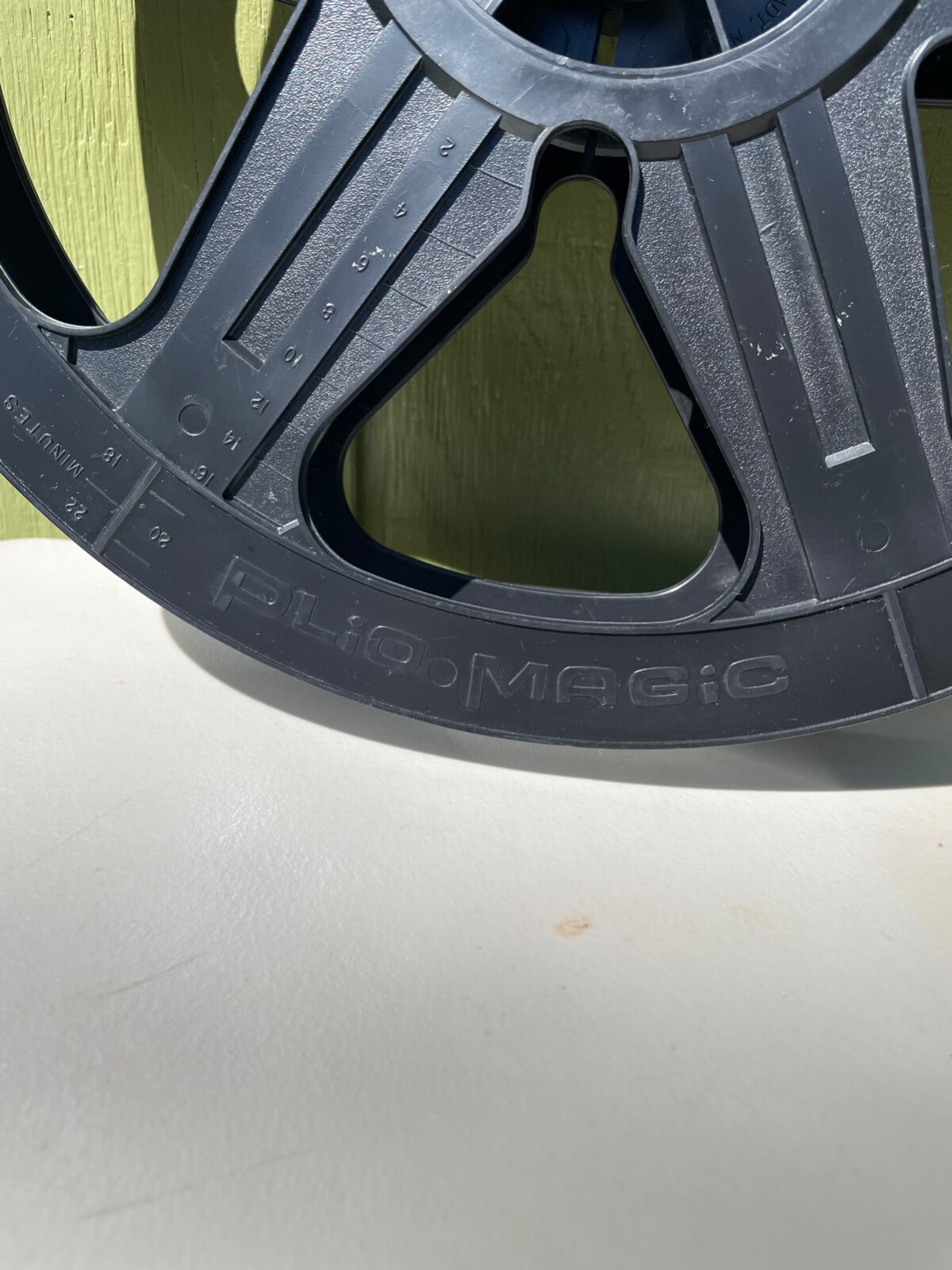 2 Vintage Plio Magic? Plastic Movie Film Reel 35mm 14-3/8″ Black Grey 6 Hole