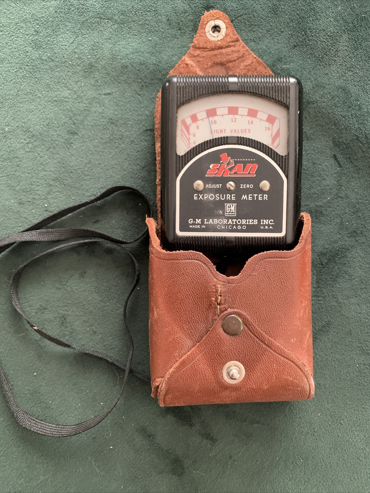 Vintage Gm Laboratories Inc Skan Exposure Meter W/ Orig Leather Case Chicago-usa