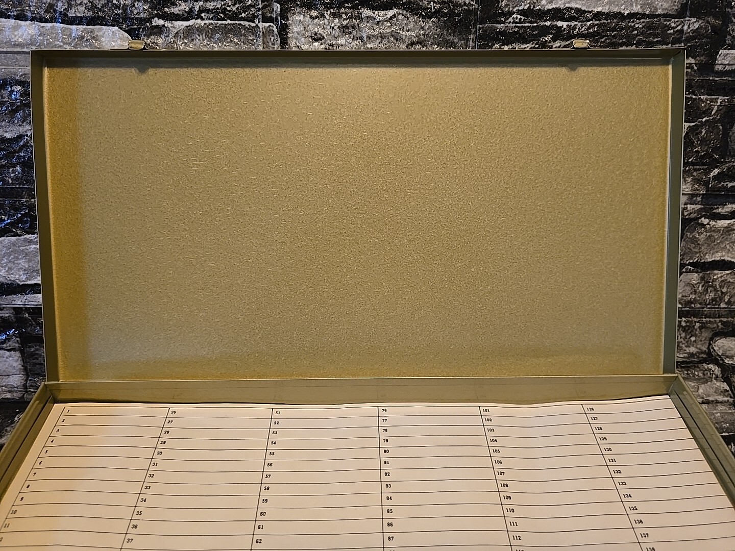 Vintage Logan Metal De Luxe 2 x 2 No. 110-115-1500I Slide File Box Gold