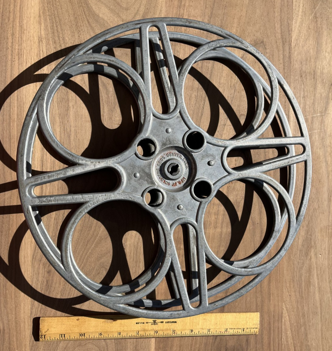 Vintage Goldberg Bros. 15″ Movie Reel 4 holes – Denver Co. Cast Aluminum