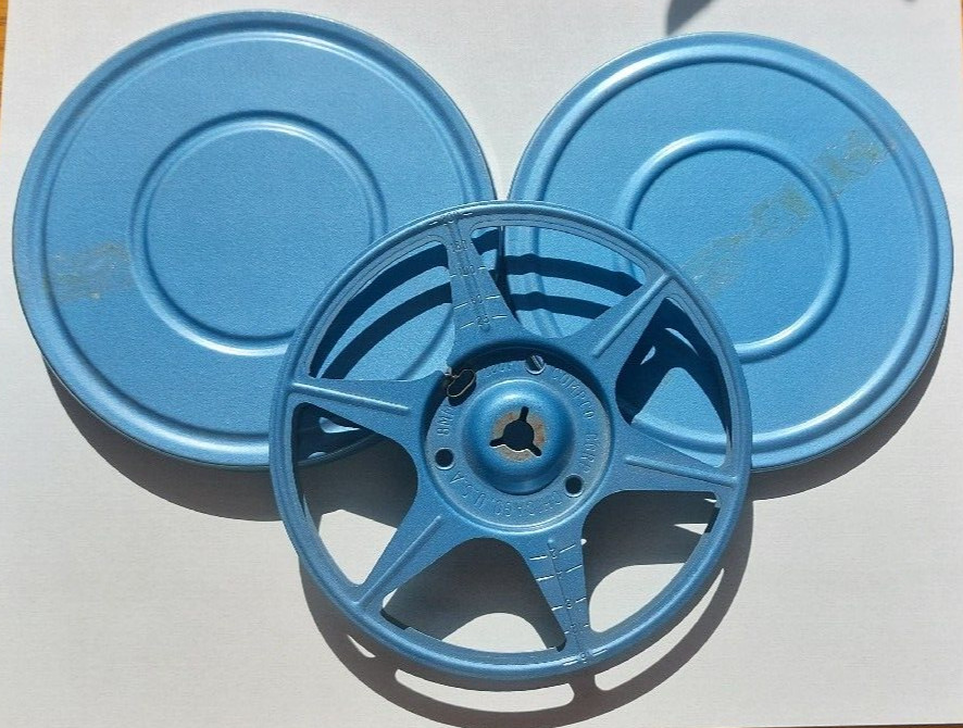 Lot Of 3 Vintage Compco Corp Blue 8mm Film Reel and Canister Movie Room Decor 5”