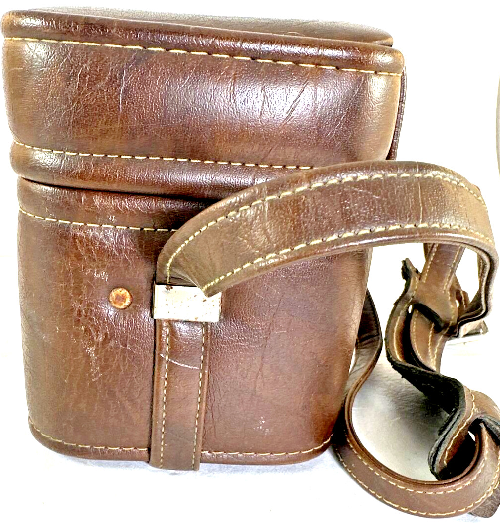 Vintage Brown Leather Camera Case, 1970s, Buckle Closure, Italy, used (BB2)