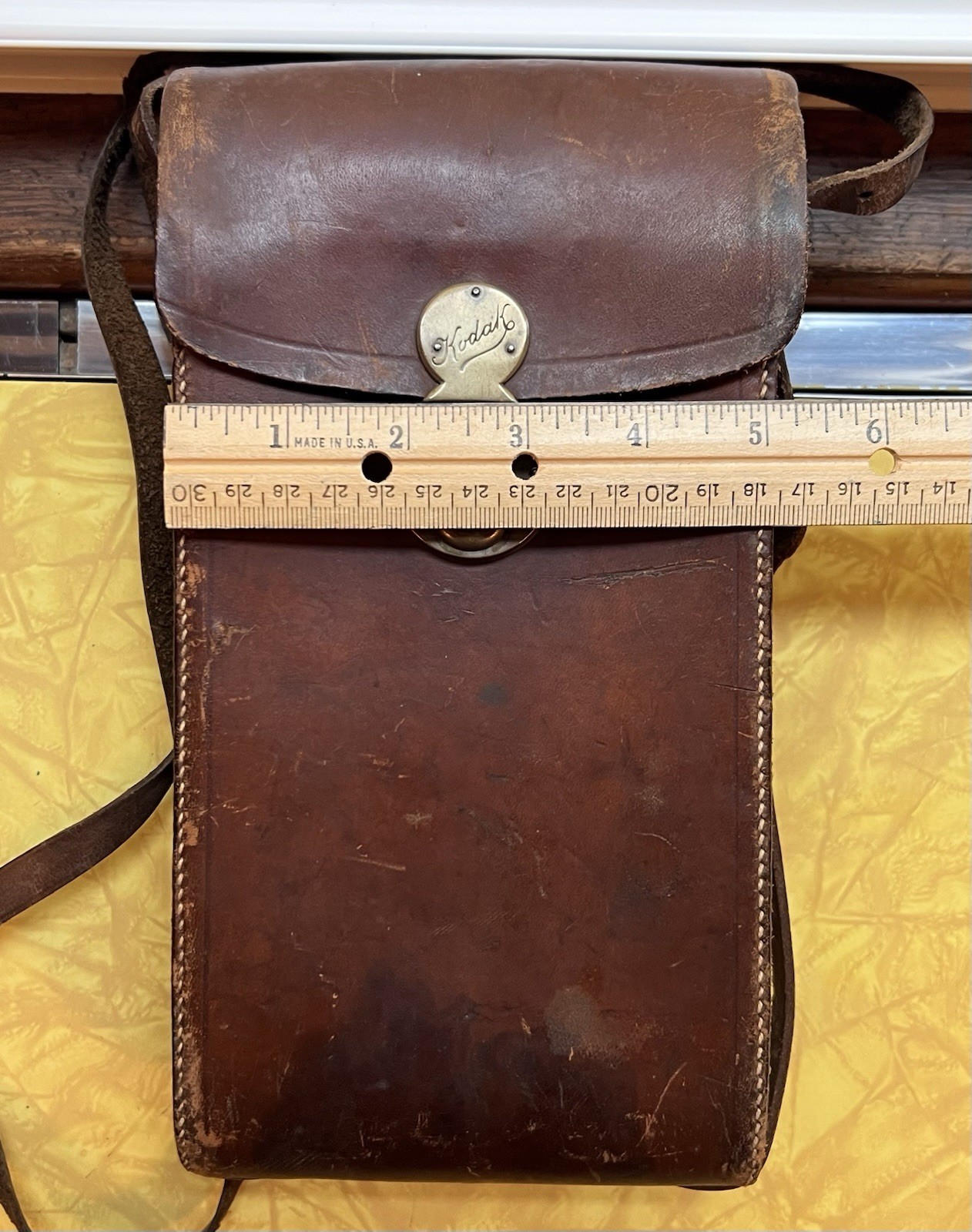 Antique Kodak Paris & Lyon Folding Film Camera Case in Brown Leather with Strap