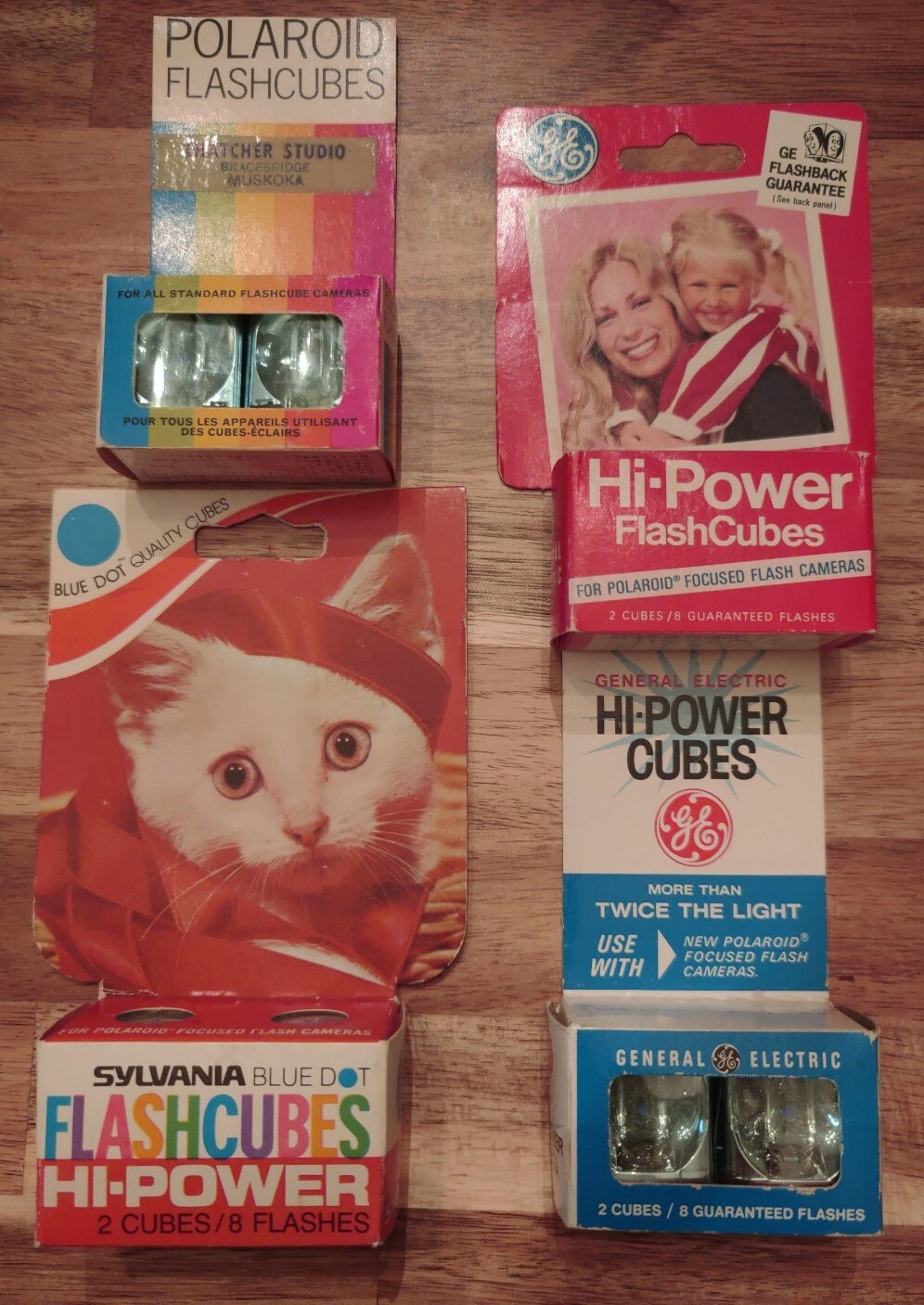 Sylvania Blue Dot FLASHCUBES GE Polaroid Hi-Power 4 packs lot