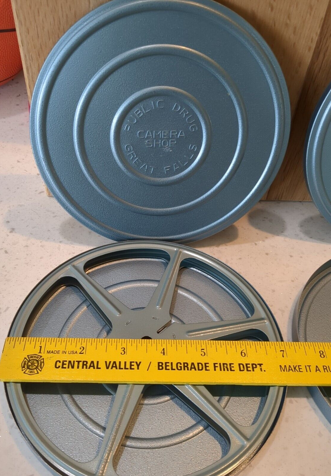 2 Vintage 8 MM Metal Movie Film Cans, Great Falls, MT Public Drug, Camera Shop