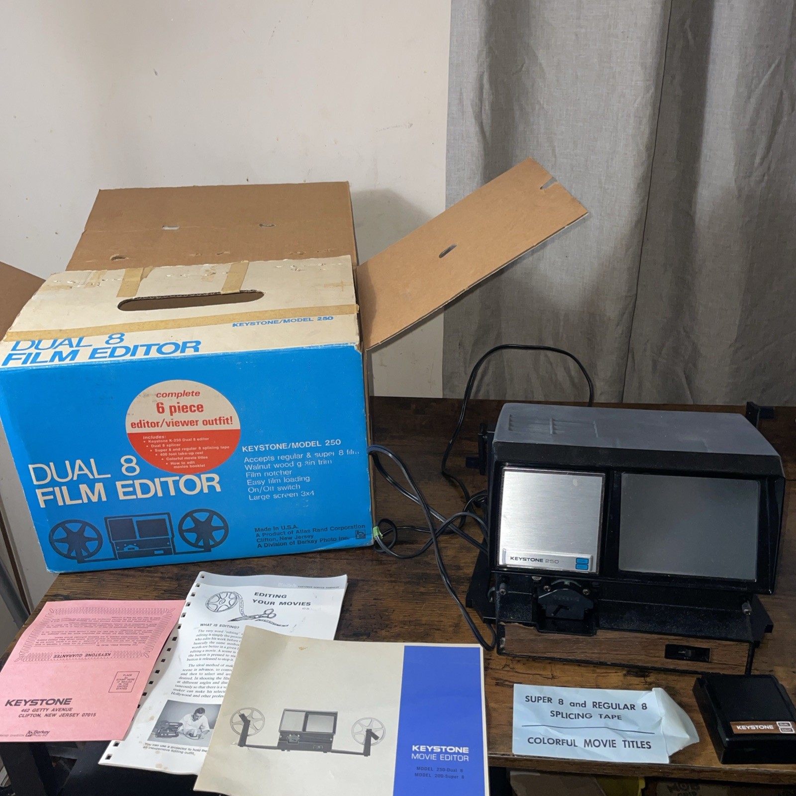 Dual 8 Film Editor, Keystone Model 250 W/ Original Box And Manual. Excellent!!