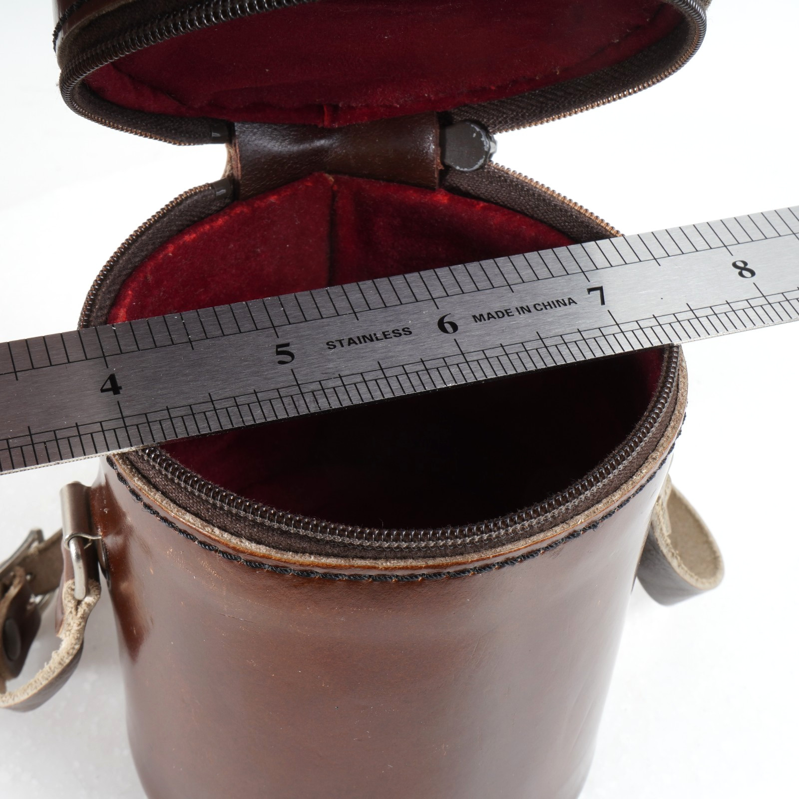 -[EX+++] E. LEITZ #3 LENS CASE 98283 BROWN LEATHER + STRAP For Elmarit-R 90mm