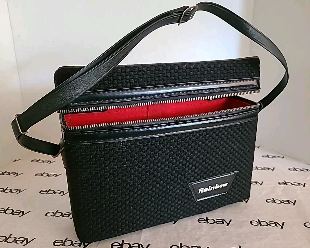 Zippered Camera Accessory Case 1950’s Black Box Bag with carrying strap Rainbow