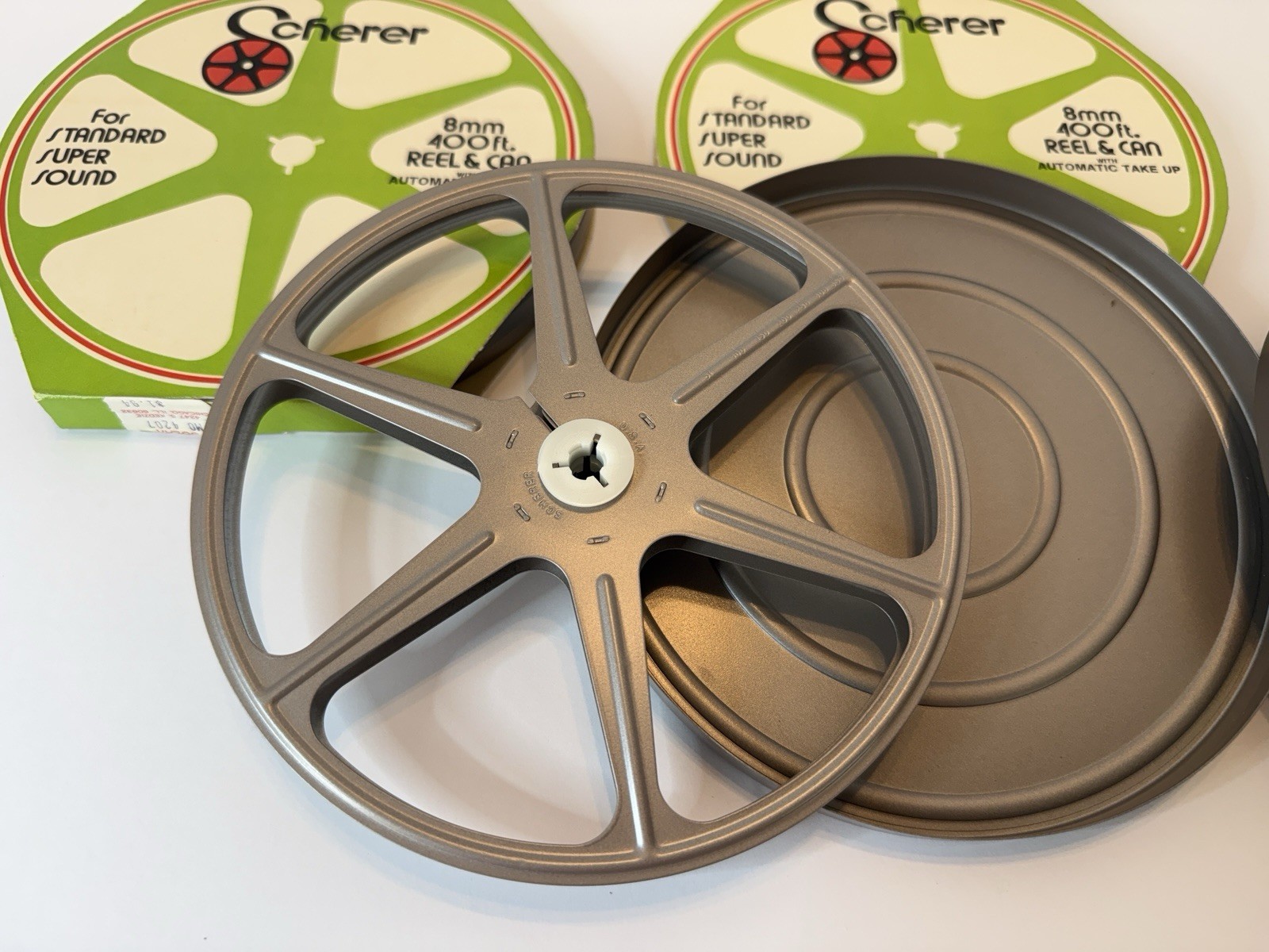 Scherer 8mm Metal Film Reels NEW OLD STOCK Film Reel And Can Set Lot Of 2