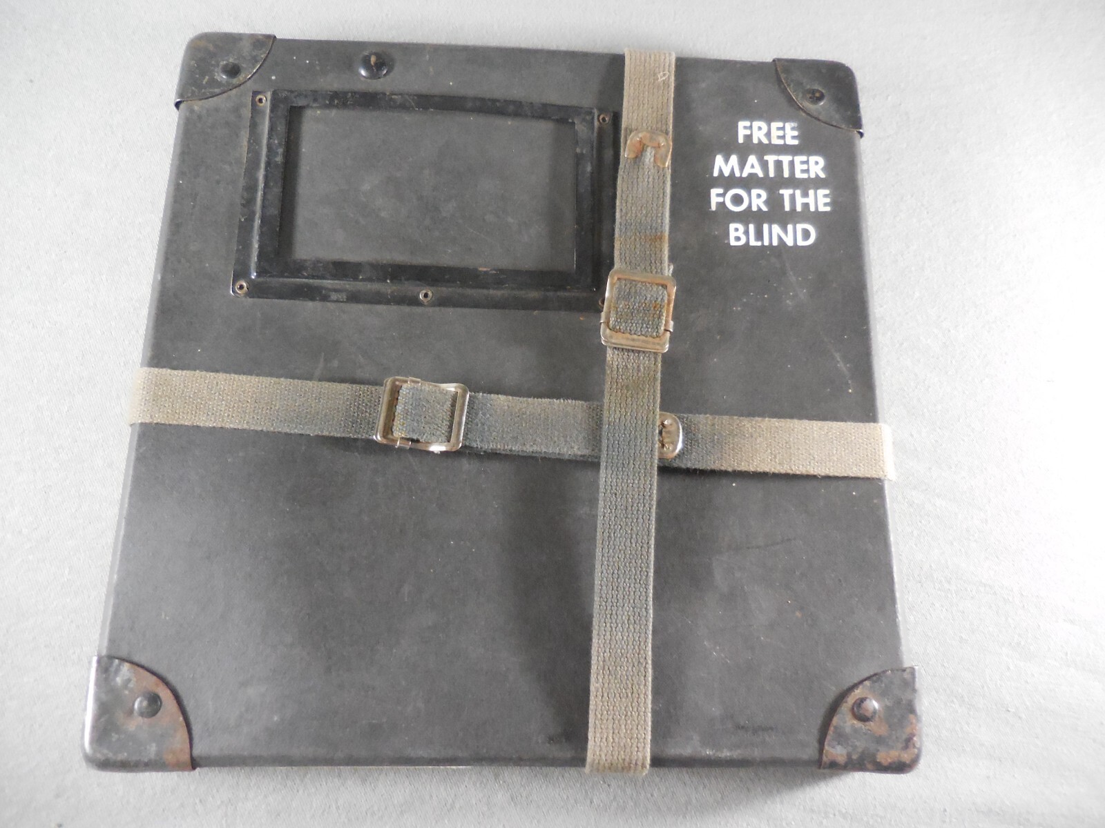 Vintage 16MM Movie Film Reel Shipping Case w Canvas Straps 11”X11” For The Blind