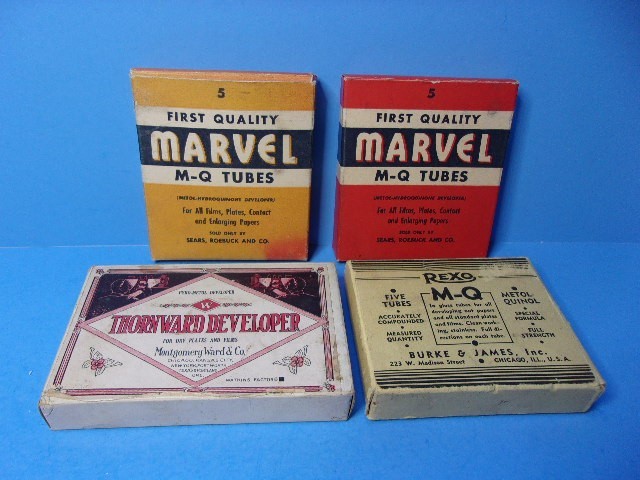 Antique Lot of 4 Boxes of Developing Powders Glass Tubes Photography Supplies