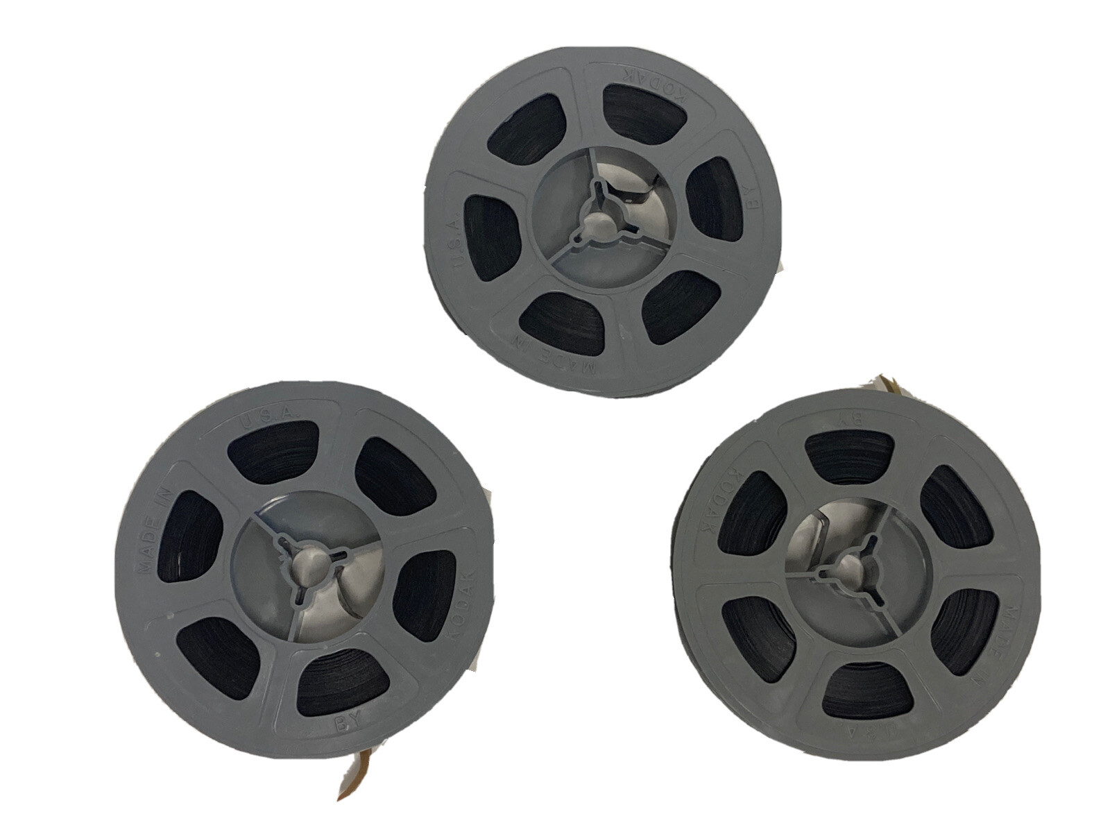 Vintage Super 8 Gray Plastic 3″ 50ft Film Reel Kodak Made in USA Lot Of 3