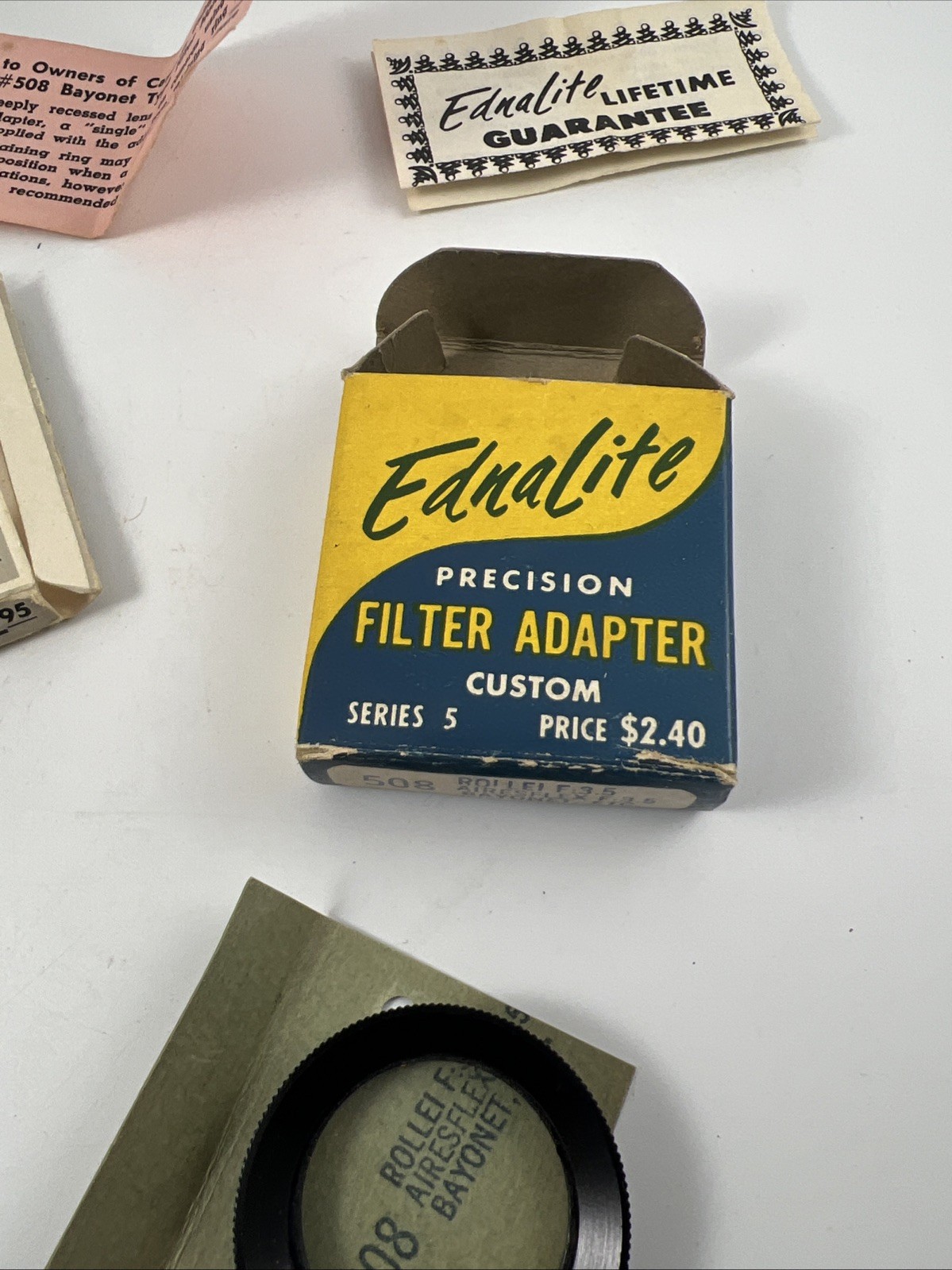 VINTAGE EDNALITE SERIES 5 YELLOW DROP-IN LENS FILTER + FILTER ADAPTER
