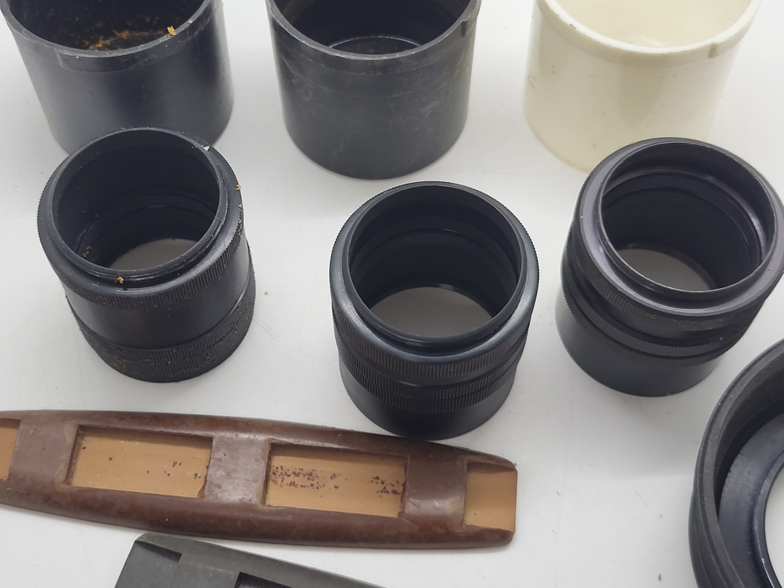 Vintage photography accessories: Extension rings shutter release cable lens hood