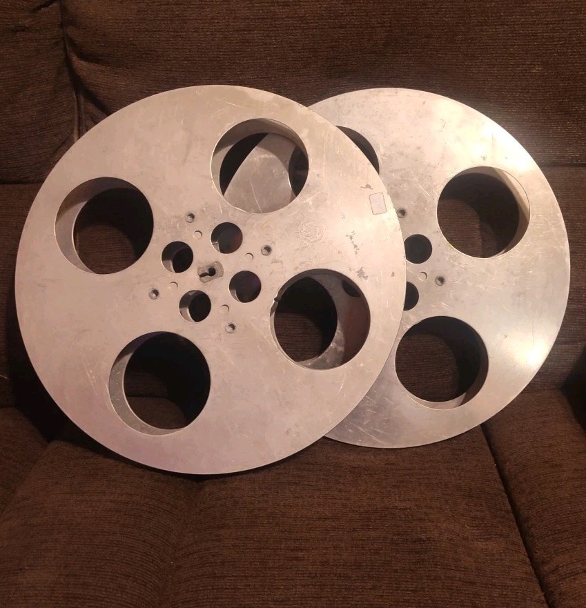 Lot Of 2 35MM Aluminum Goldberg Brothers Bros Film Reels 13 3/4″ Dia. Fixed HUB
