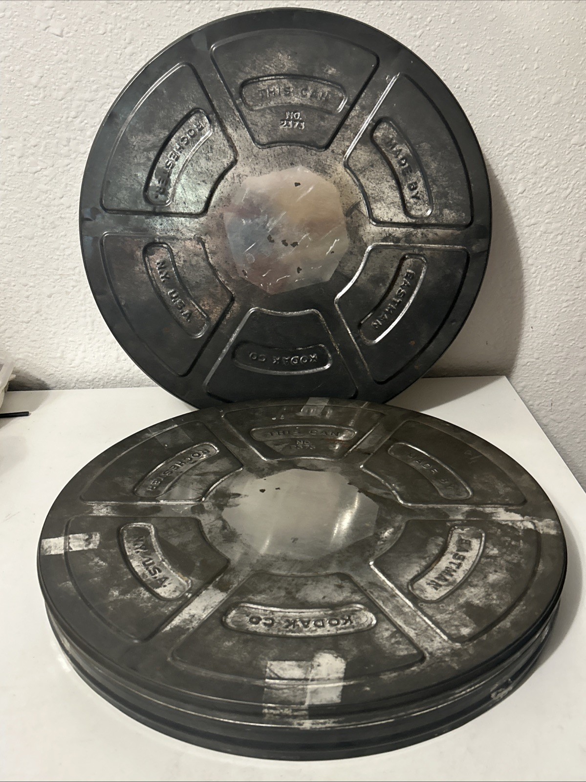 2 Vintage Eastman Kodak 35mm Film Can 2373- Empty Canister 11” Diameter USA Made