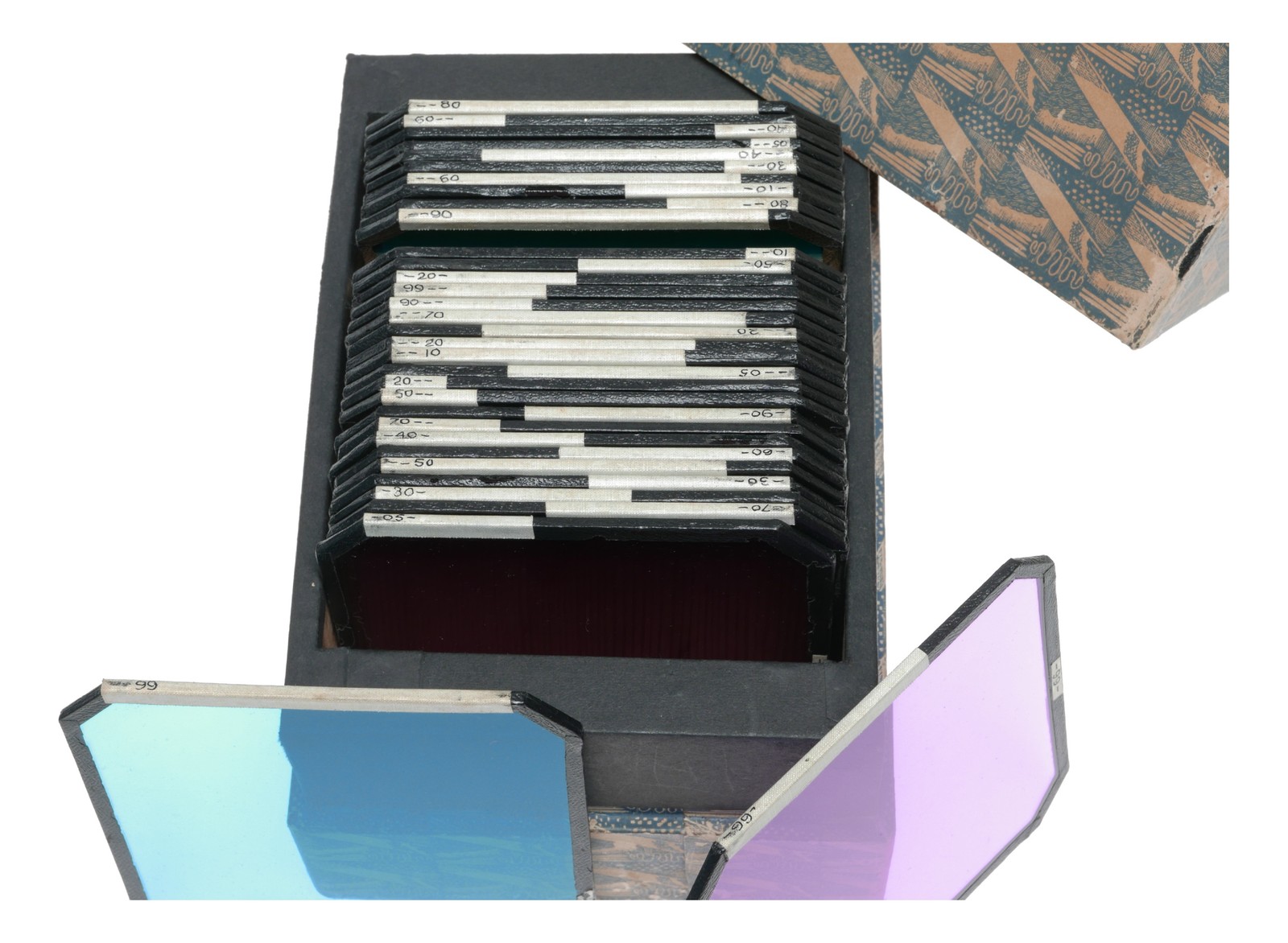 Large set of various color glass filters heavy box 120x120mm quality