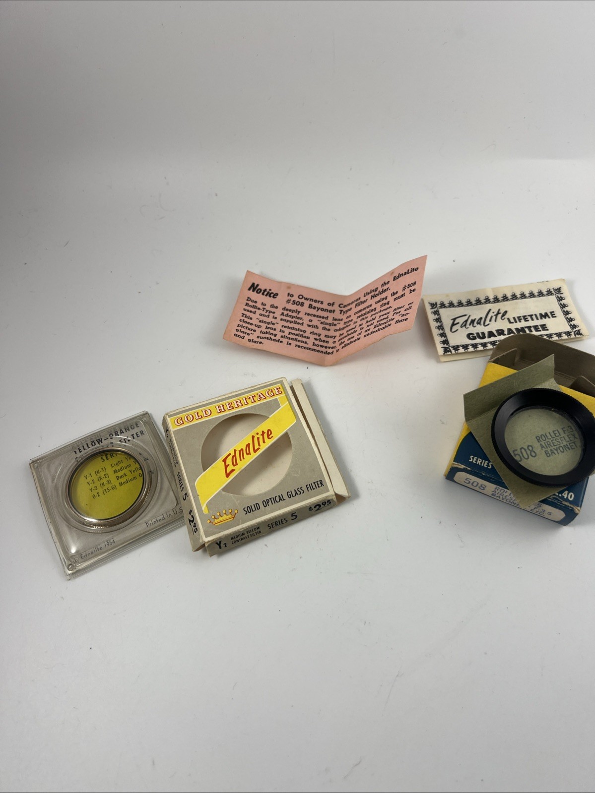 VINTAGE EDNALITE SERIES 5 YELLOW DROP-IN LENS FILTER + FILTER ADAPTER