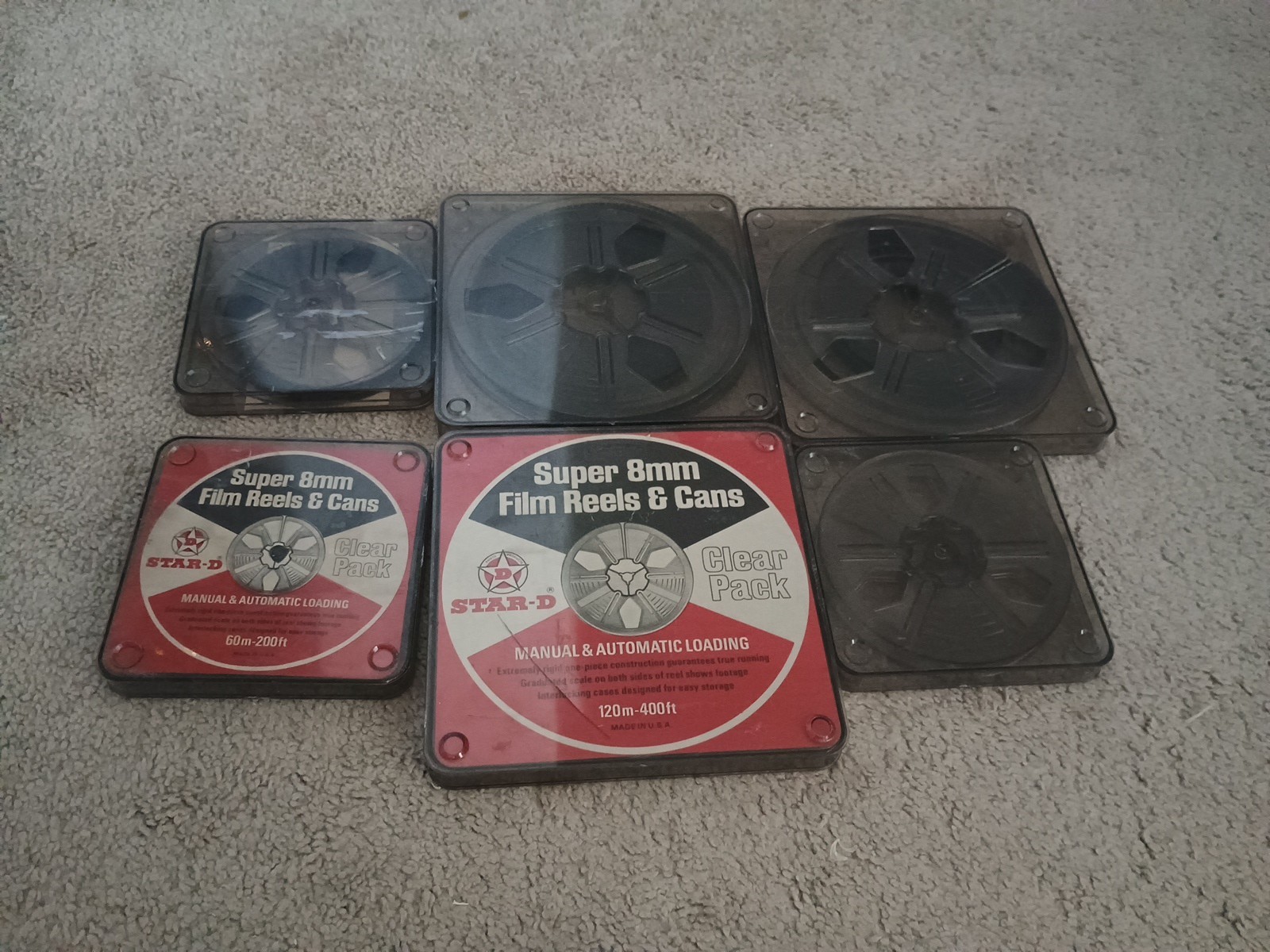Tuscan Star-D dual 8mm film reels,cans Automatic load 400ft ,200ft 6 Lot