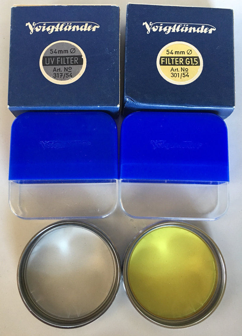 Voigtlander filters for camera 54mm slip on 301/54 317/43 UV yellow, septon lens