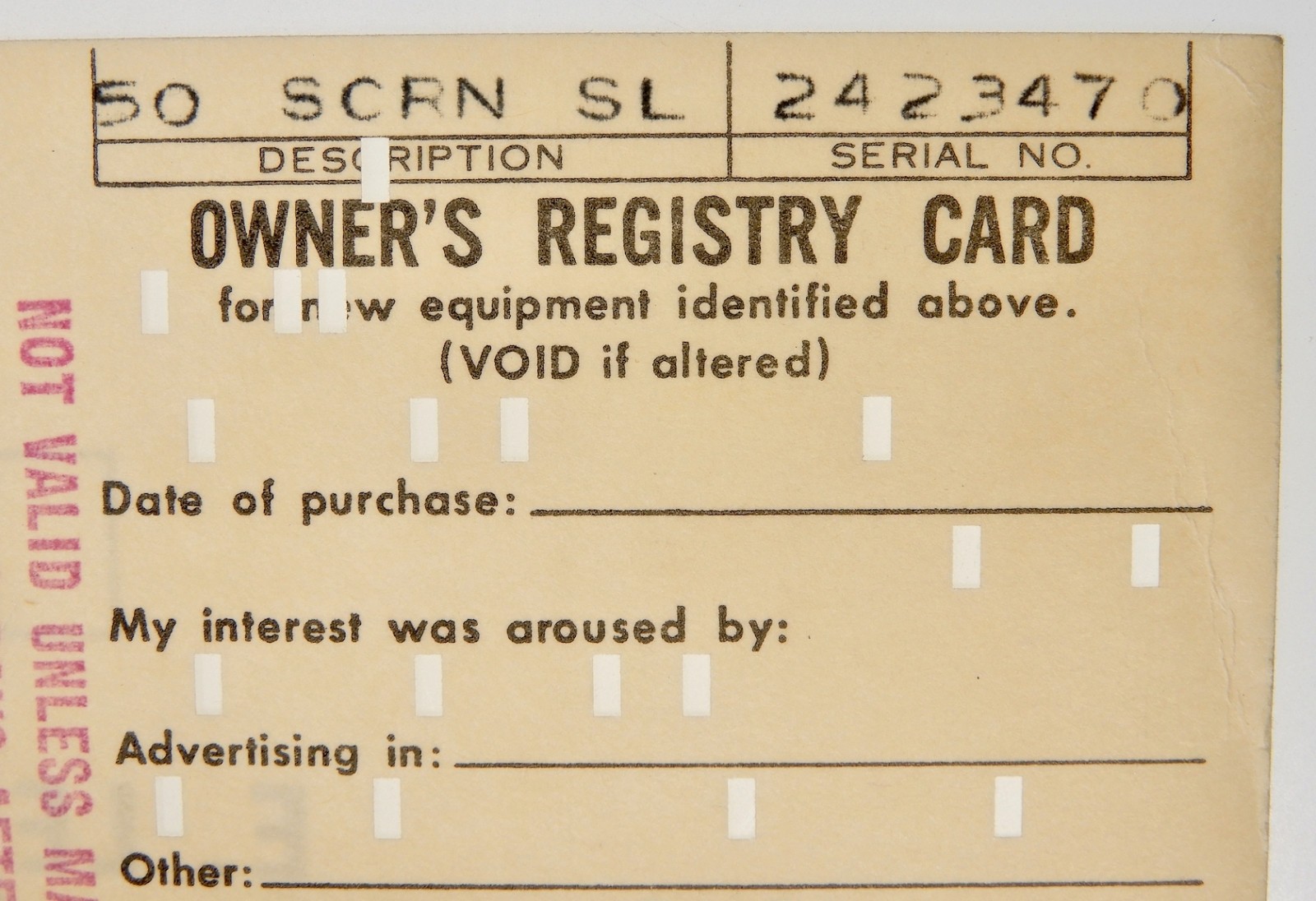 Owner’s Registry Card of Leica 50mm f2 Summicron-R #2423470