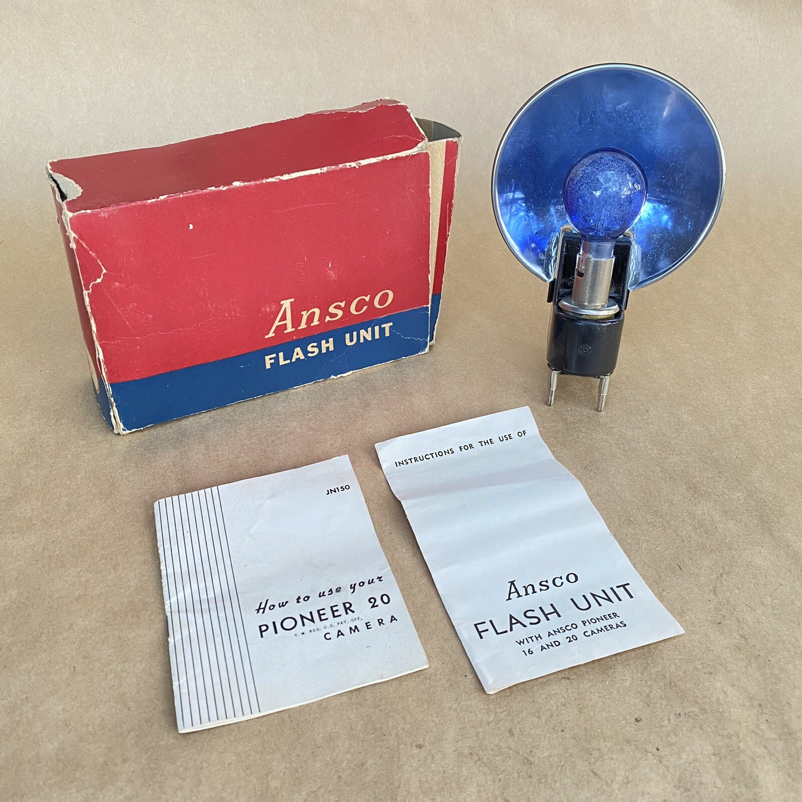 Ansco Flash Unit W/ Original Box & Manual – VINTAGE – NICE